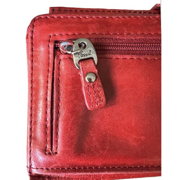 Fossil Wallet Red Leather Checkbook Snap Closure Zip Coin ID Bi-fold - Picture 4 of 12